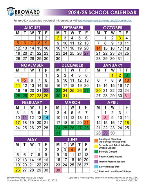 Updated BCPS 2024-25 School Calendar